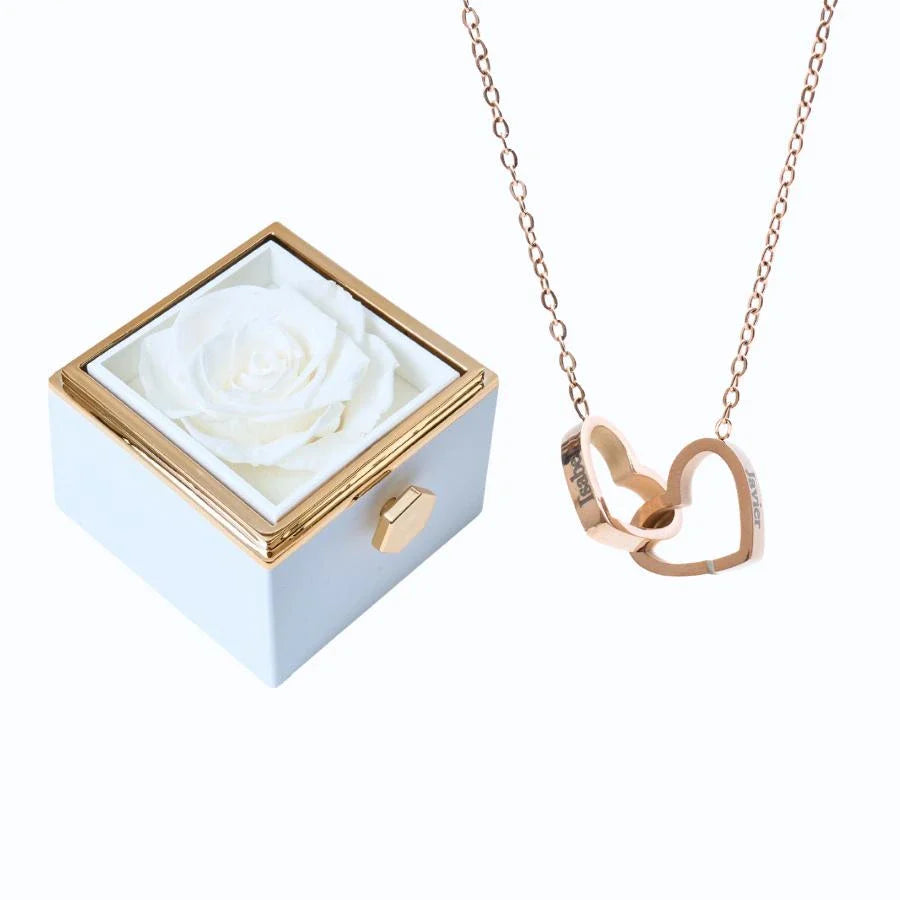 Wieczna Rosenbox – z naszyjnikiem z podwójnym sercem i prawdziwą różą