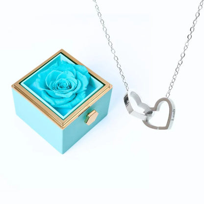 Wieczna Rosenbox – z naszyjnikiem z podwójnym sercem i prawdziwą różą
