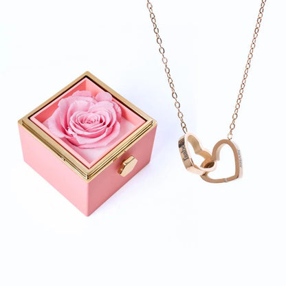 Wieczna Rosenbox – z naszyjnikiem z podwójnym sercem i prawdziwą różą