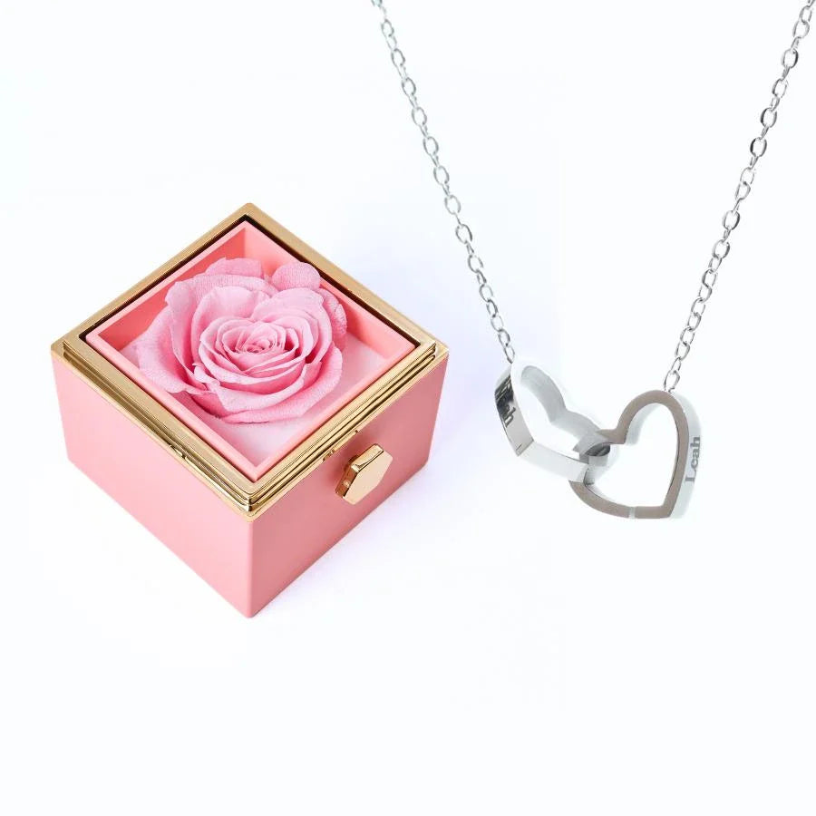 Wieczna Rosenbox – z naszyjnikiem z podwójnym sercem i prawdziwą różą