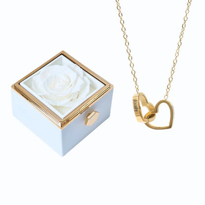 Wieczna Rosenbox – z naszyjnikiem z podwójnym sercem i prawdziwą różą