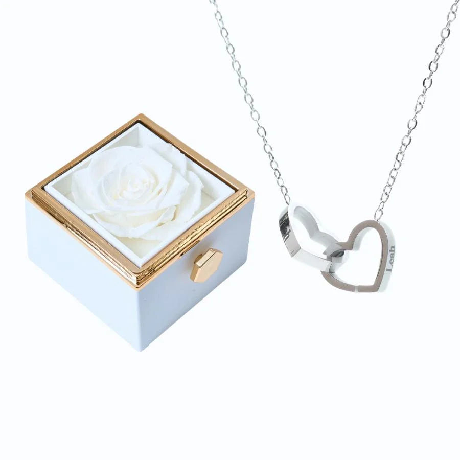Wieczna Rosenbox – z naszyjnikiem z podwójnym sercem i prawdziwą różą