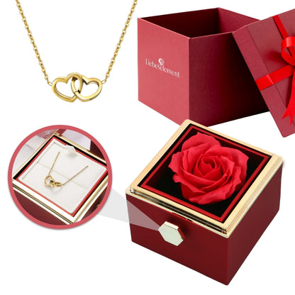 Wieczna Rosenbox – z naszyjnikiem z podwójnym sercem i prawdziwą różą